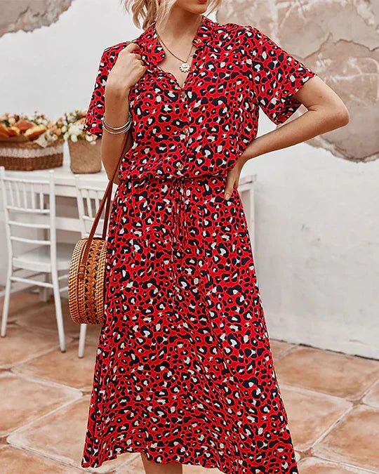 Robe Midi Femme Genevieve – Polka Dot Print with Fitted Waist for Casual and Daytime Events
