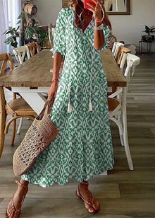 Kasey Summer Dress Woman – Long Light Dress with Floral Print, Waist Belt & Mid-length Sleeves