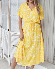 Robe Midi Femme Genevieve – Polka Dot Print with Fitted Waist for Casual and Daytime Events