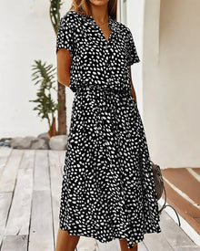 Robe Midi Femme Genevieve – Polka Dot Print with Fitted Waist for Casual and Daytime Events