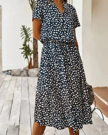 Robe Midi Femme Genevieve – Polka Dot Print with Fitted Waist for Casual and Daytime Events