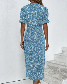 Quincy Summer Dress Women – Floral Dress with Short Sleeves and Elegant Button Closure