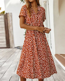 Robe Midi Femme Genevieve – Polka Dot Print with Fitted Waist for Casual and Daytime Events