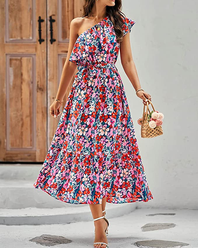 Ella Bohemian Dress Woman – Sleeveless Summer Dress with Asymmetric Strap & High Waist