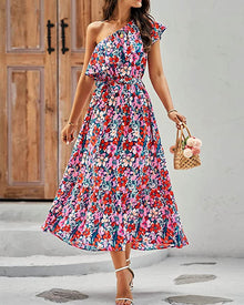 Ella Bohemian Dress Woman – Sleeveless Summer Dress with Asymmetric Strap & High Waist