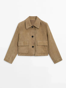 Laurel Women's Jacket – Short in Elegant Beige Suede, Minimalist & Urban Style