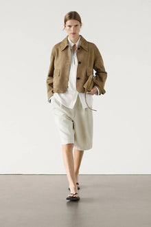 Laurel Women's Jacket – Short in Elegant Beige Suede, Minimalist & Urban Style