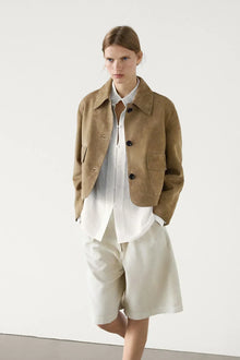 Laurel Women's Jacket – Short in Elegant Beige Suede, Minimalist & Urban Style
