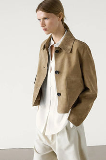 Laurel Women's Jacket – Short in Elegant Beige Suede, Minimalist & Urban Style