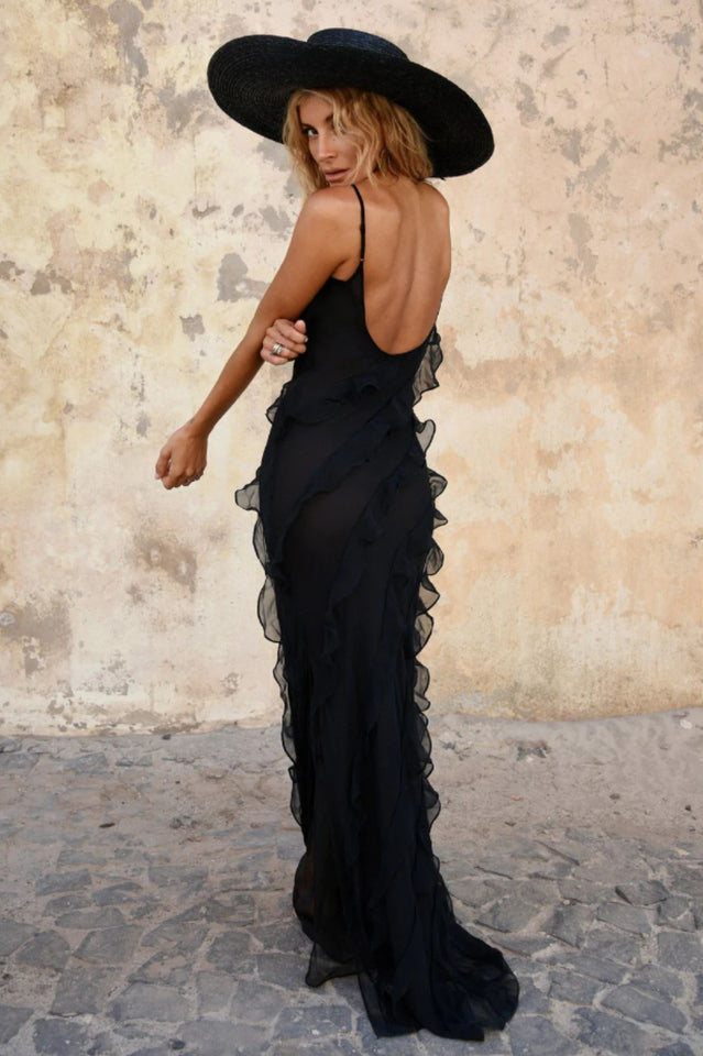 Long Dress Women Ashtine – Light Summer Dress with Ruffles and Tiered Skirt & Beach Look