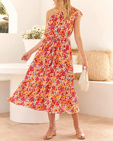 Ella Bohemian Dress Woman – Sleeveless Summer Dress with Asymmetric Strap & High Waist