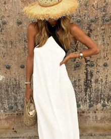 Sienna Long Dress Woman – Elegant Summer Dress with Crossed Straps & Casual Cut