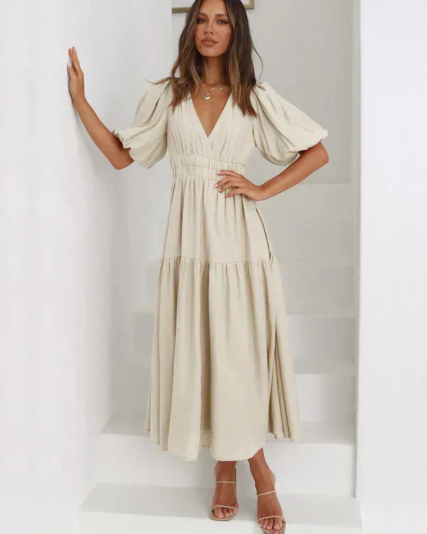 Abiah Robe Midi Woman – Elegant with Puff Sleeves & Refined Feminine Style