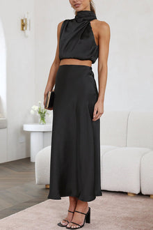 Annie Satin Set Woman – Elegant 2 Pieces Set with Long Sleeve Top & High Waist Flowing Pants