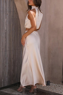 Annie Satin Set Woman – Elegant 2 Pieces Set with Long Sleeve Top & High Waist Flowing Pants