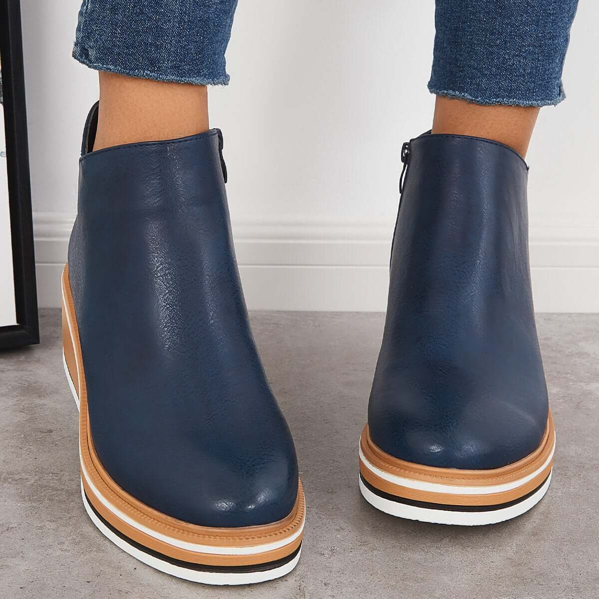 Felise Women's Ankle Boots – Elegant Platform Sole Boots with Zipper, Comfortable and Durable