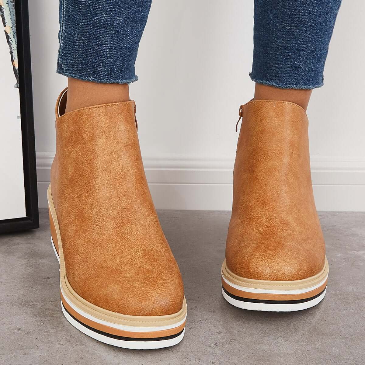 Felise Women's Ankle Boots – Elegant Platform Sole Boots with Zipper, Comfortable and Durable