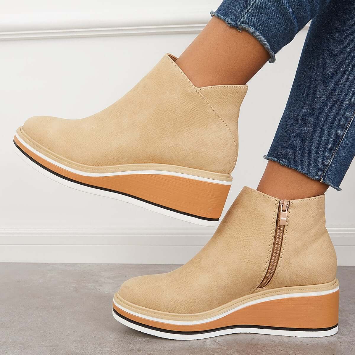 Felise Women's Ankle Boots – Elegant Platform Sole Boots with Zipper, Comfortable and Durable