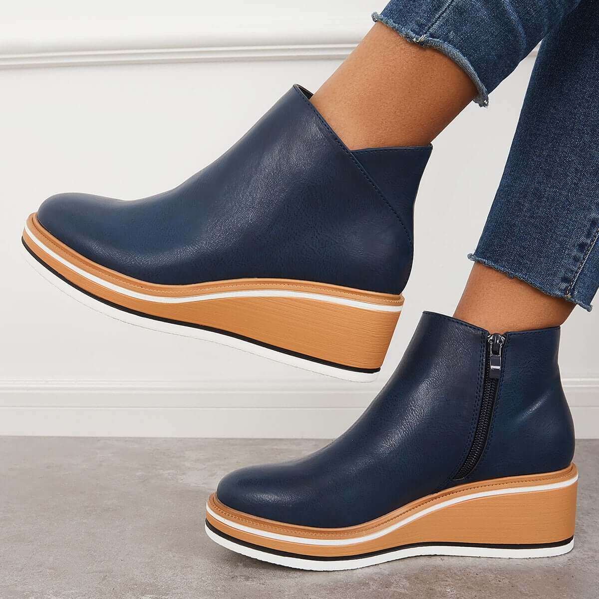 Felise Women's Ankle Boots – Elegant Platform Sole Boots with Zipper, Comfortable and Durable