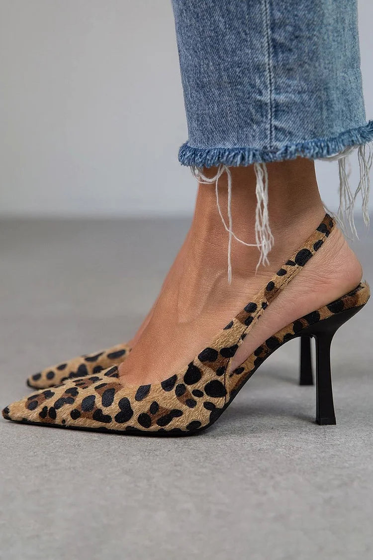 Sadie Women's Pointed Toe Pumps – Thin Stiletto Heel with Animal Print & Adjustable Back Strap