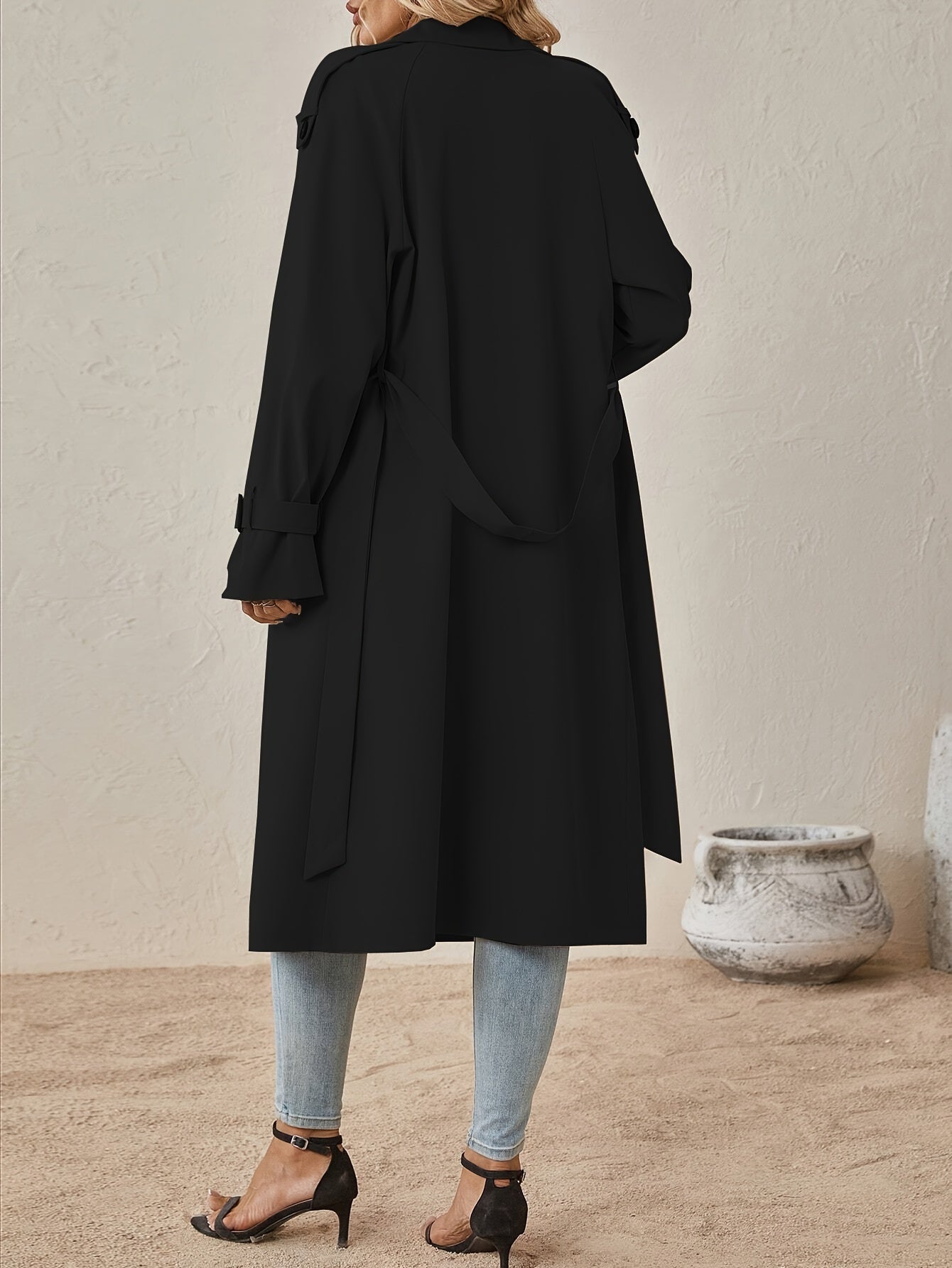 Eshita Trench for women – Elegant long coat in cotton blend with structured cut & button closure