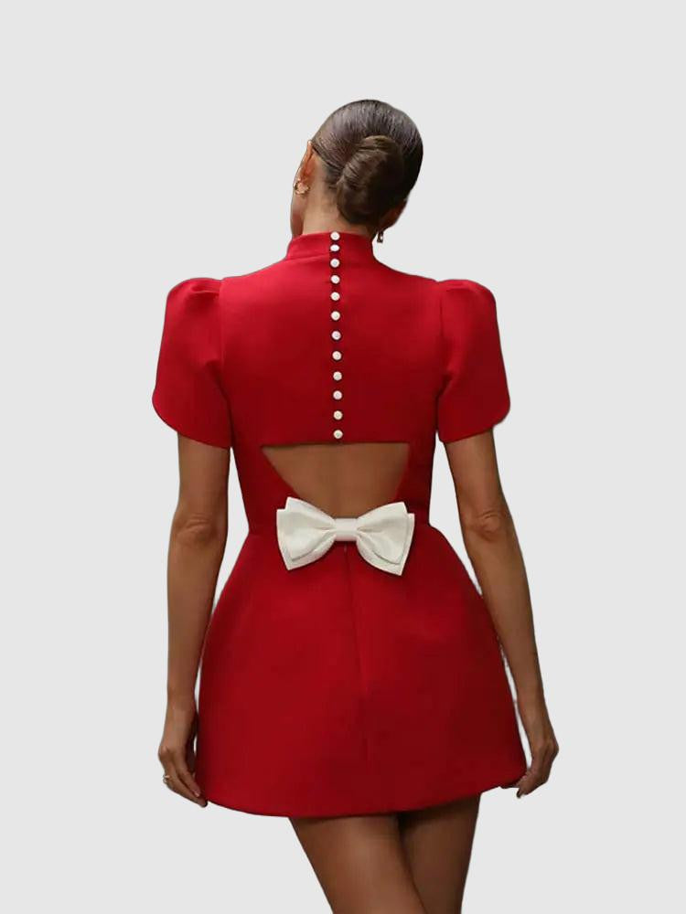 Lissane Robe Mini Red Woman – Chic Summer Dress with Bow Detail and Elegant Cutouts