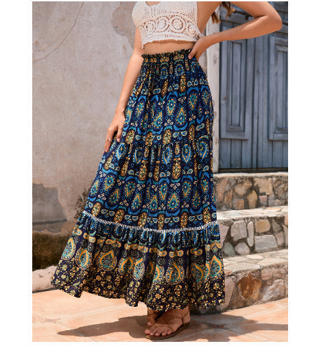 Alice Long Skirt Women – Flowing Skirt with Geometric Pattern and Comfortable Elastic Waistband