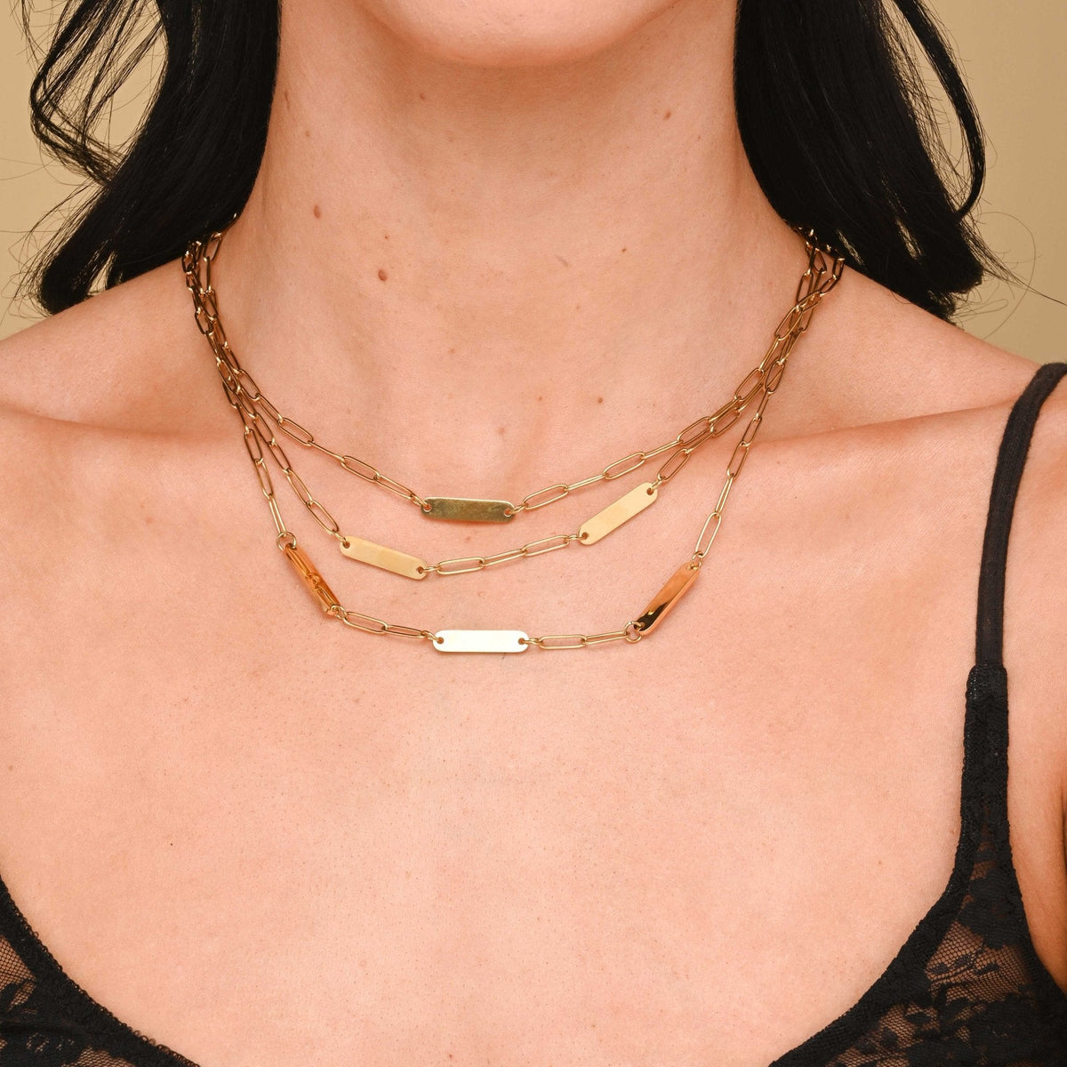 1 Bar Paper link Engraved Necklace