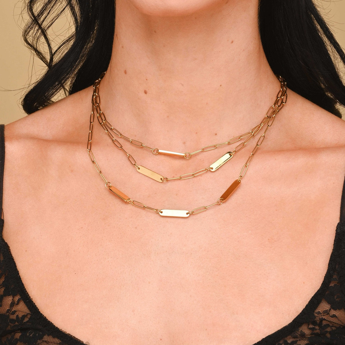 1 Bar Paper link Engraved Necklace