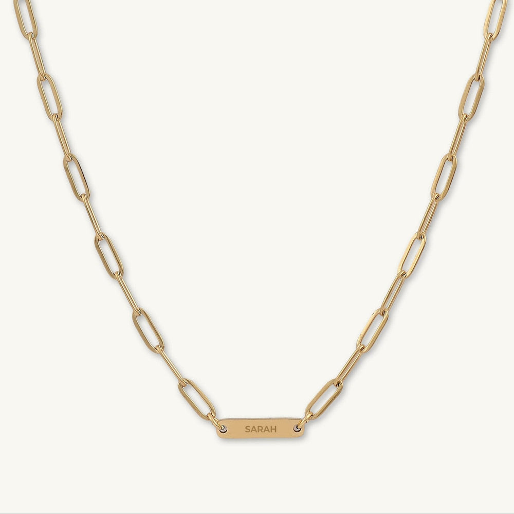 1 Bar Paper link Engraved Necklace