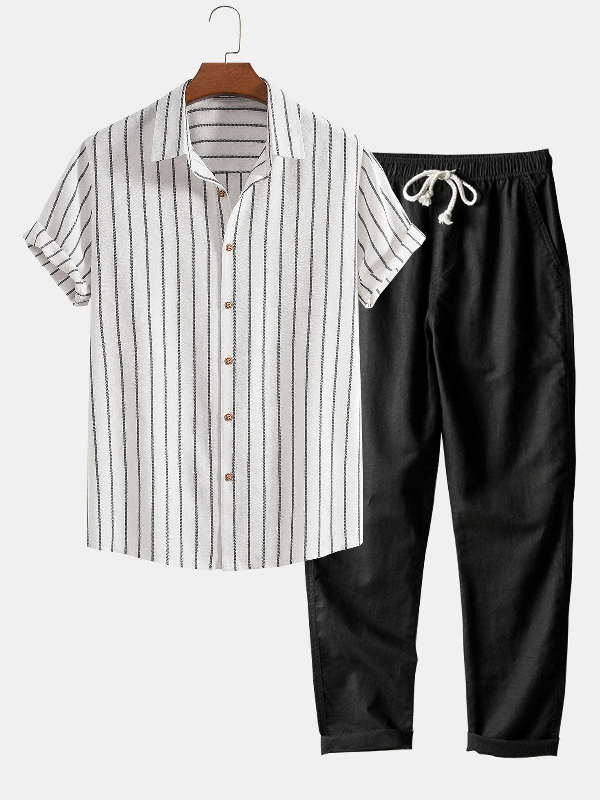 Cotton-Blend Striped Button-Up Shirt & Straight-Leg Linen Trousers