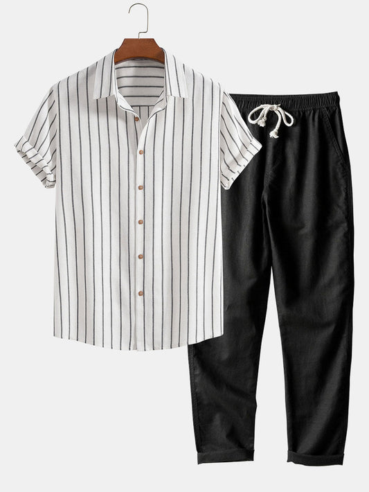 Cotton-Blend Striped Button-Up Shirt & Straight-Leg Linen Trousers