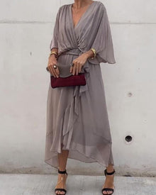 Robe Femme Cristi – Elegant Wrap Dress with Batwing Sleeves & Asymmetric Hem