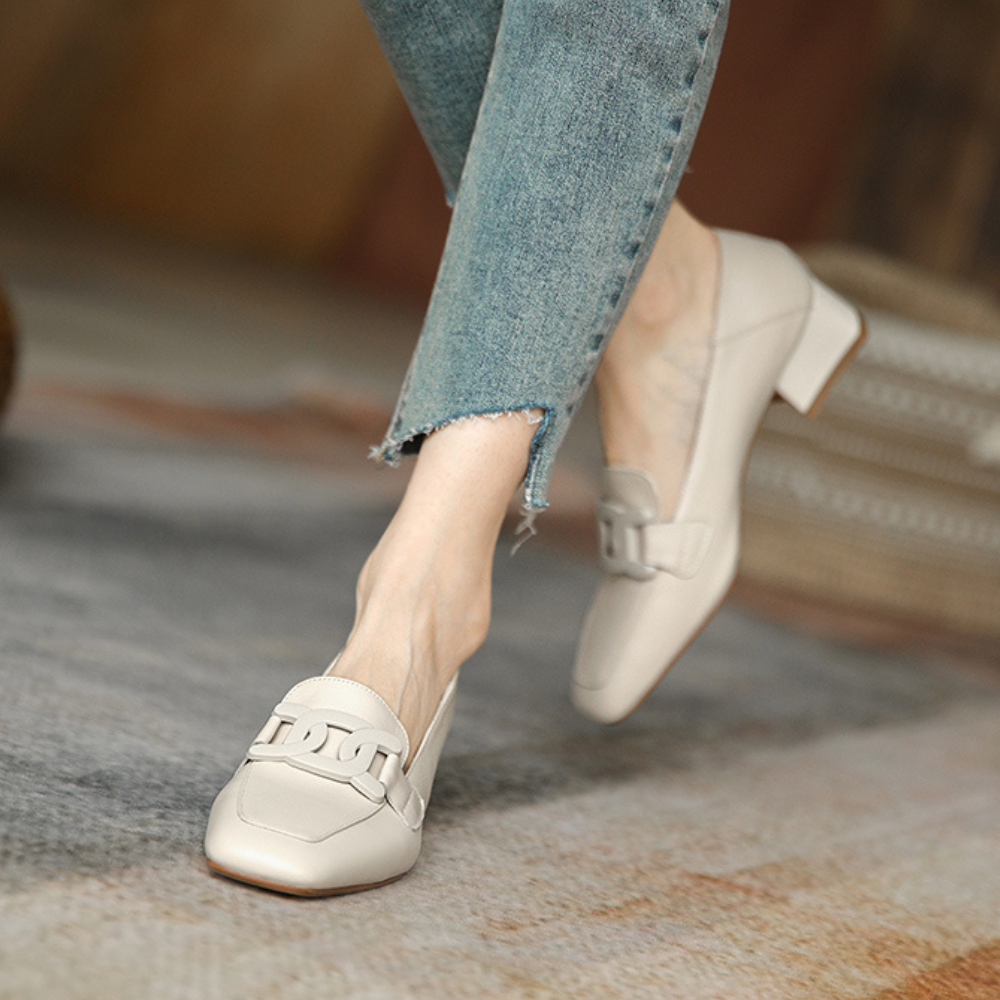 Evrynth Moccasins Women – Leather Mary Jane Shoes with Chunky Heel & Comfort