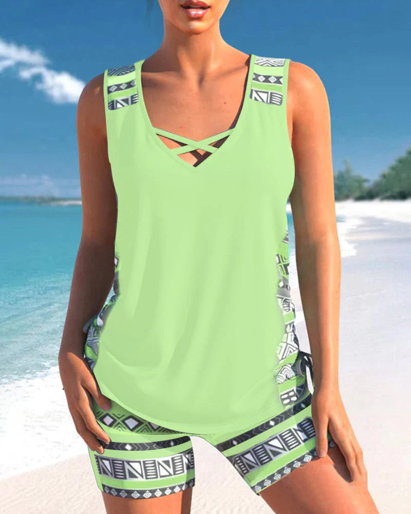 Bienna Tankini Woman – Geometric Design with Full Coverage & Comfortable Cut