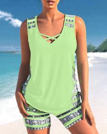 Bienna Tankini Woman – Geometric Design with Full Coverage & Comfortable Cut