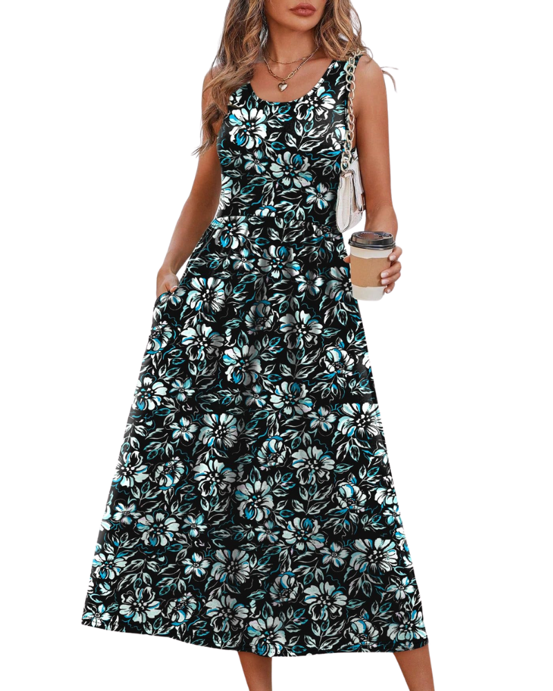 Jensy Midi Dress for Women – Flowing A-Line Dress with Pockets, Empire Waist & Elegant Summer Cut