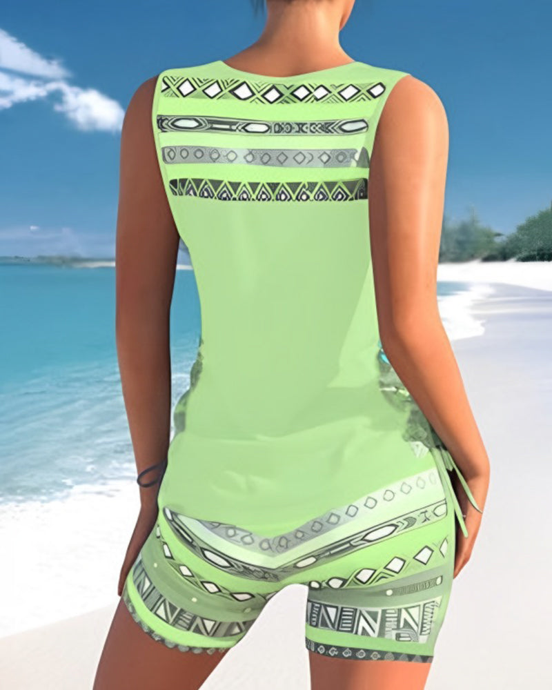 Bienna Tankini Woman – Geometric Design with Full Coverage & Comfortable Cut