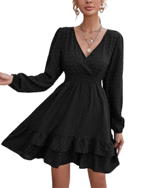 Rini Women's Short Dress – V-Neck, Puff Sleeves & Ruffles A-Line Boho Summer
