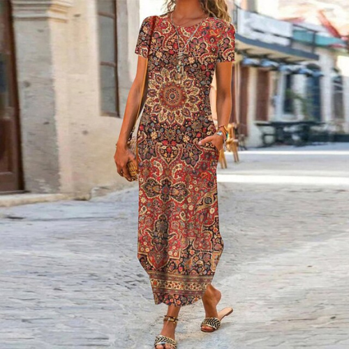 Caroline Maxi Dress Women – Cotton & Linen, Fluid Cut and Timeless Pattern
