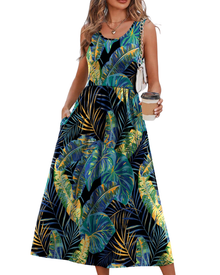 Jensy Midi Dress for Women – Flowing A-Line Dress with Pockets, Empire Waist & Elegant Summer Cut