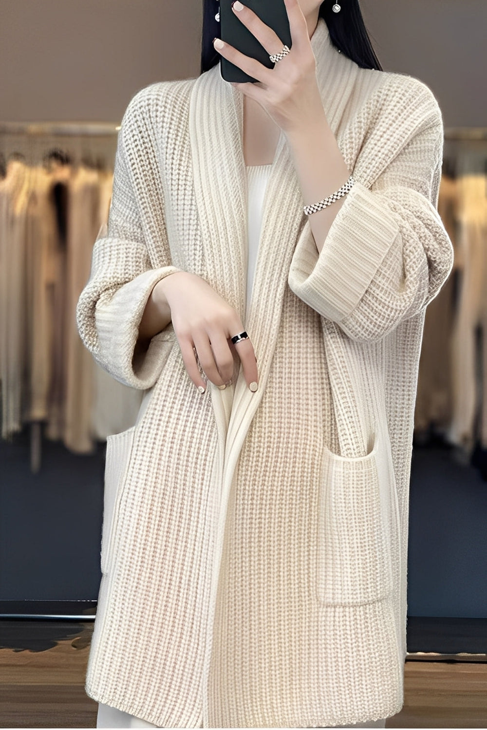 Esther – Long Open Gilet for Women – Soft and Elegant Knit with Fluid Cut for Daily and Casual Outfits