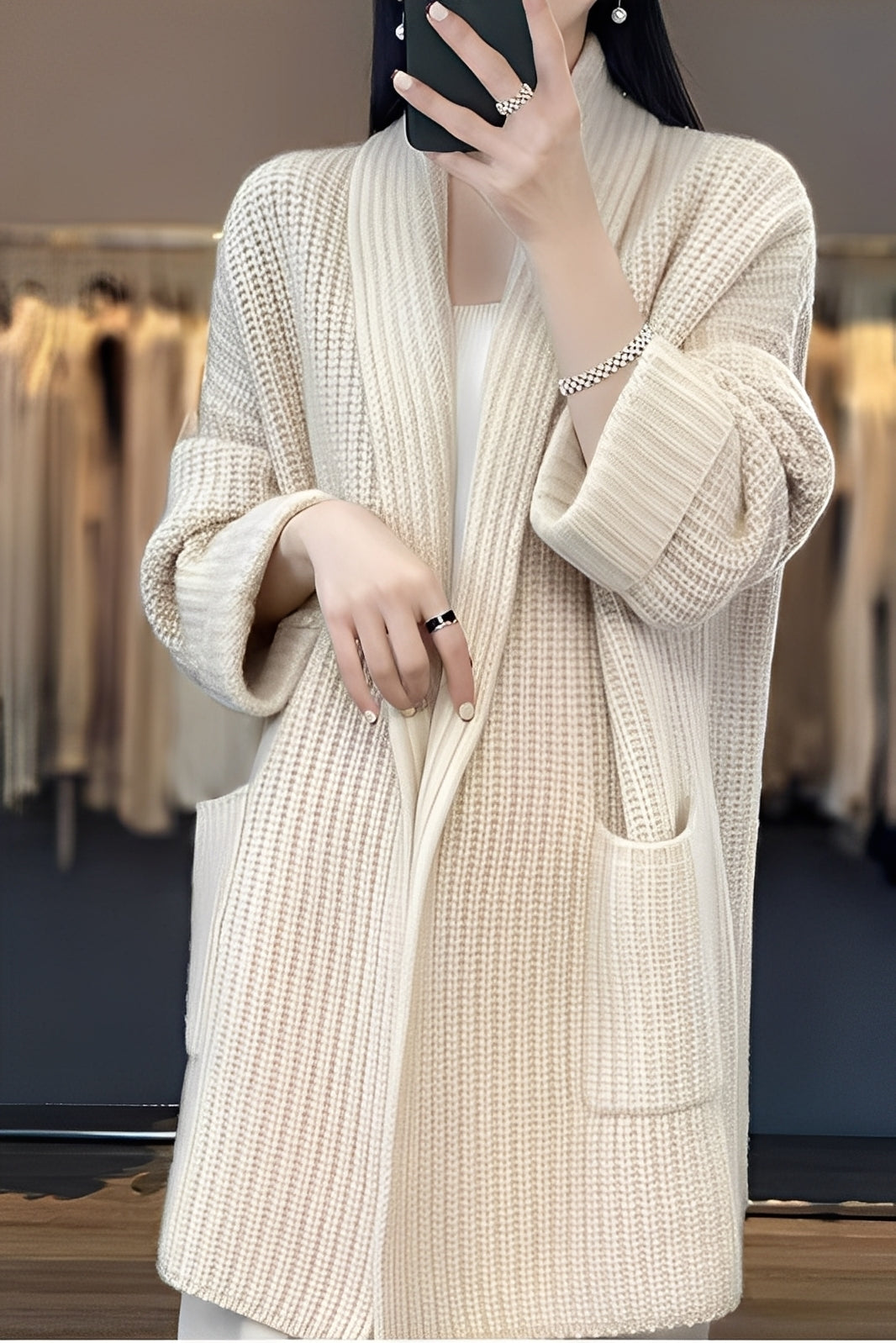 Esther – Long Open Gilet for Women – Soft and Elegant Knit with Fluid Cut for Daily and Casual Outfits