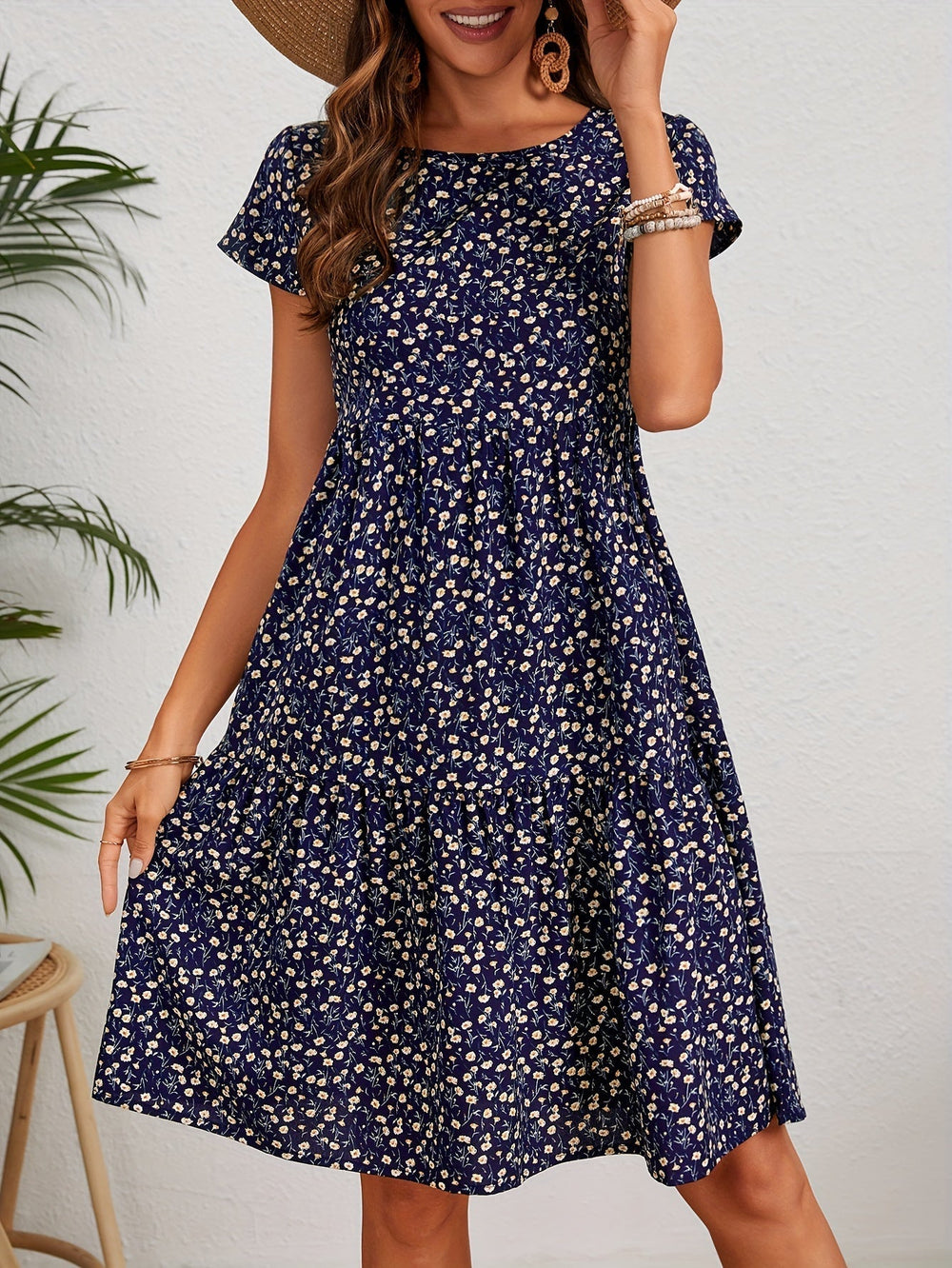 Katie Summer Dress Woman – Light Floral Dress in Polyester with Comfortable Fit