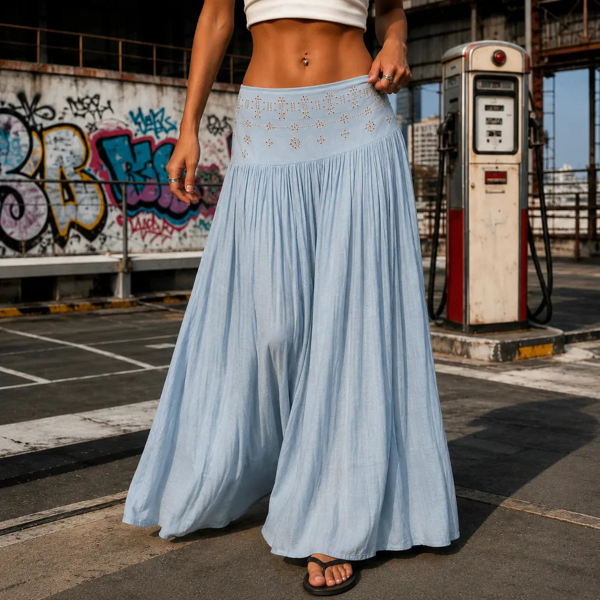Soléra – High Waist A-Line Boho Maxi Skirt for Women