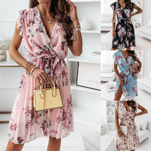 Stephanie Summer Dress Woman – Sleeveless Pleated Dress with Floral Print and High Waist for Elegant Comfort