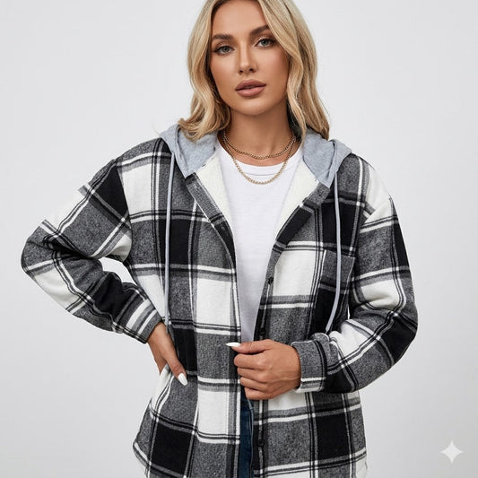Sophie Laurent | Cozy Plaid Hooded Jacket For Women