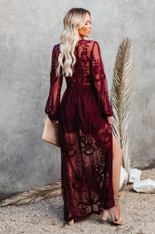 Long Dress Women Nemia – White Bohemian Lace Dress with Deep V-neck & High Slit