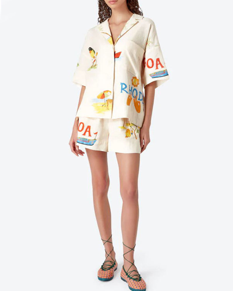 Stella Linen Set Women – Summer Coordinated with Tropical Print, Light Shirt & Comfortable Shorts