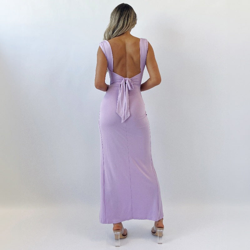 Natalie Dress Woman – Elegant Sleeveless Dress with Bow at the Back, Side Slit & Flattering Cut
